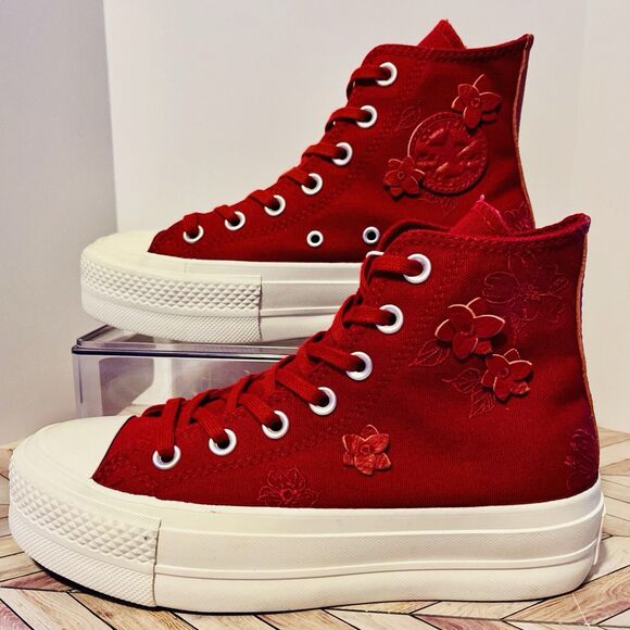 Converse Star All Star Lift 3D Florals Red Women's 5 Sneakers Hi Top A12810C - Picture 9 of 11